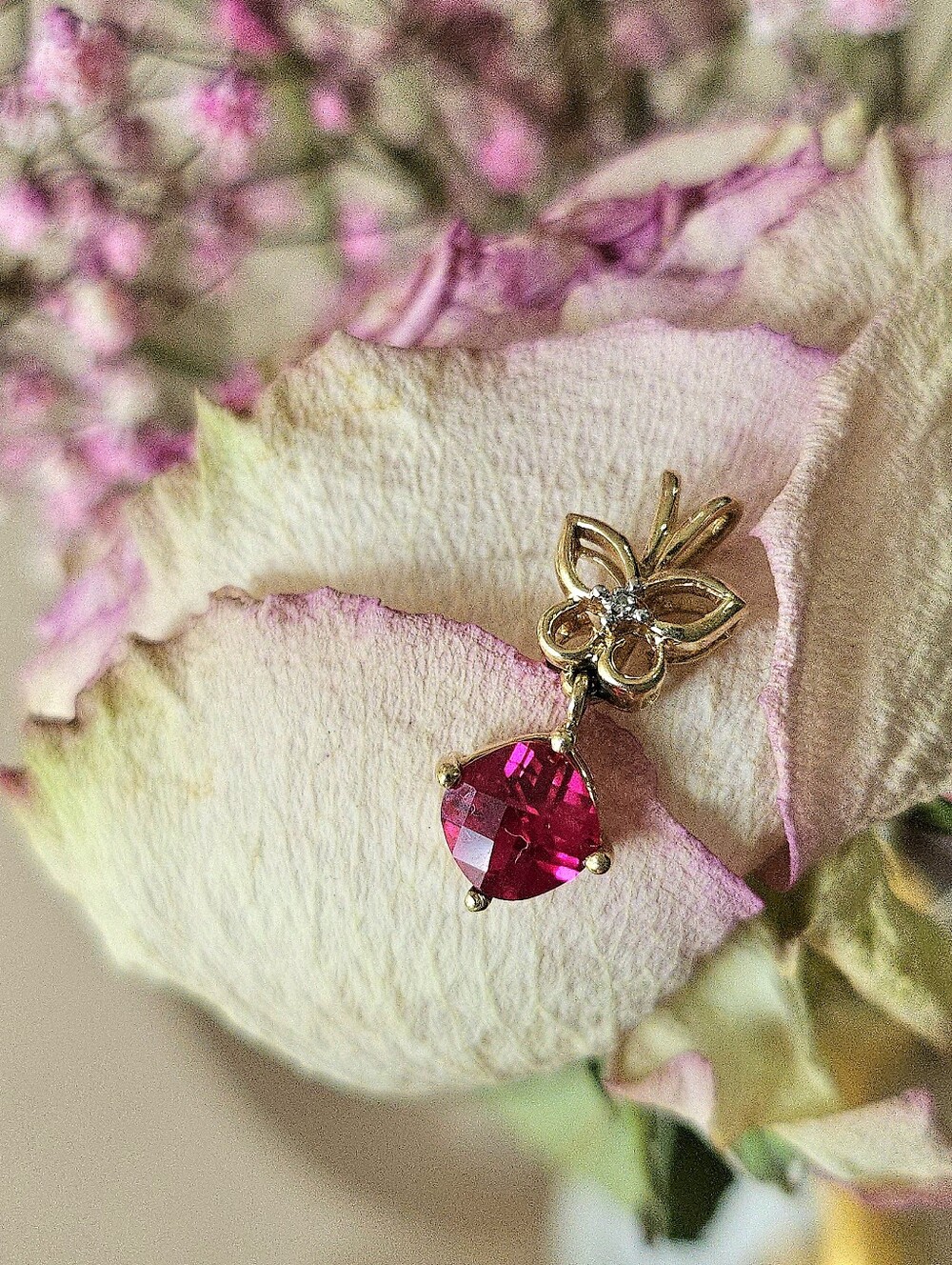 10K Butterfly Pendant with Natural Diamond